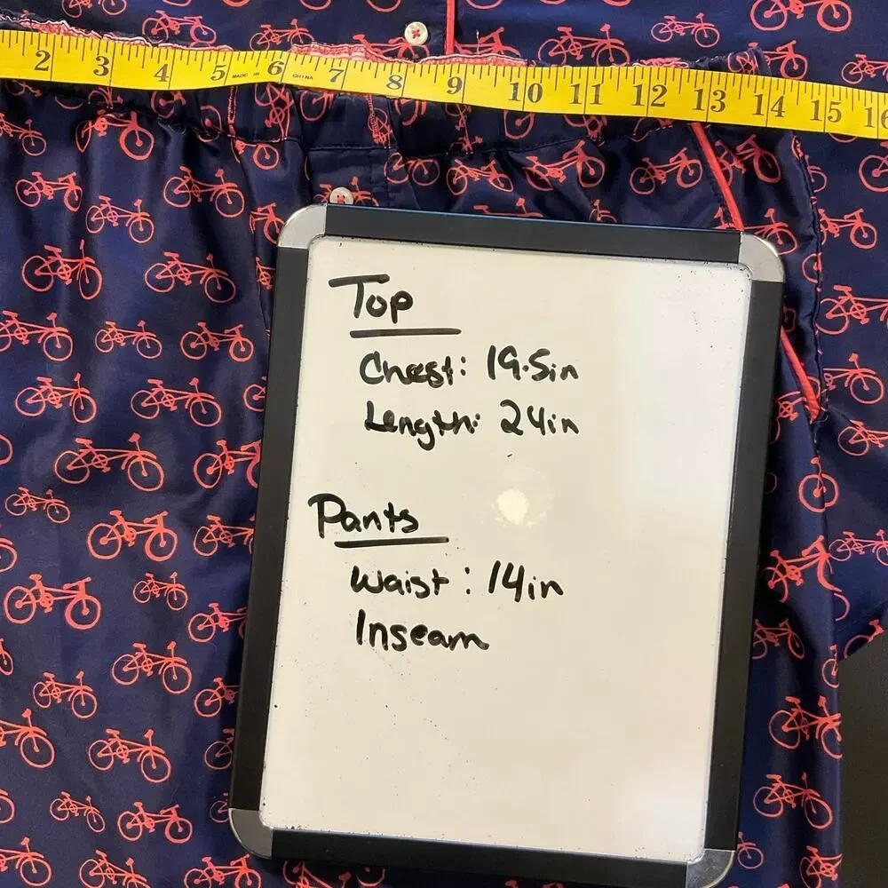 Anthropologie Bicycle Print Pajama Set Women’s Small Navy Pink Lounge Satin